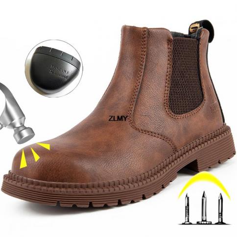 נעלי בטיחות אטומות למים גברים מגפי עבודה חסינות פנצר מגפי צלסי פלדת עור לגברים