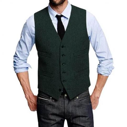 dark green dress vest Deep Green Silk Vest Men's Solid Waistcoat Tie Hanky Cufflinks Set, XL main image 1