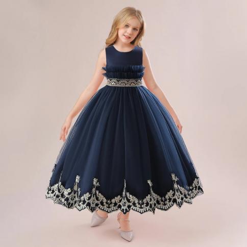 2023 קיץ בנות שמלות מסיבה רקמה טול ילדים יום הולדת שמלת נסיכה לילדה ילדים תחפושת ערב רשמי v