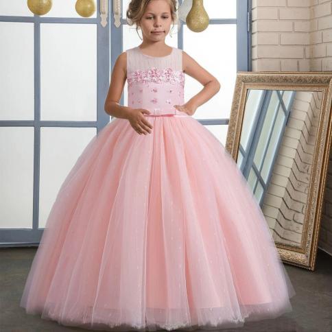 פרח תחרה שמלות ערב רשמיות לילדות בגדי ילדים מסיבת טול שמלת נסיכה אלגנטית ילדים ילדה שושבינה ו