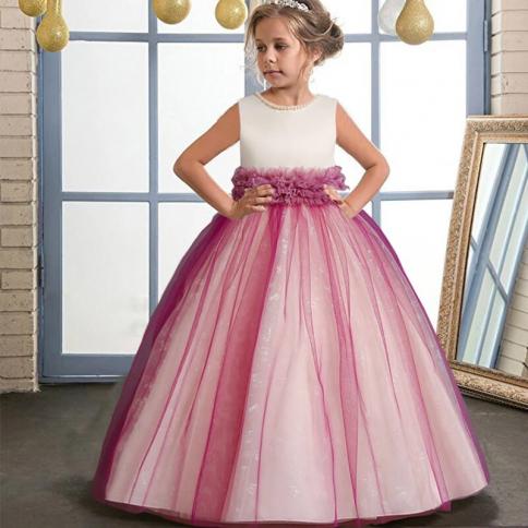 ילדים שמלות ערב לילדות פרח אלגנטי יום הולדת שמלת מסיבת חתונה שמלות שושבינה טול 412 שנים