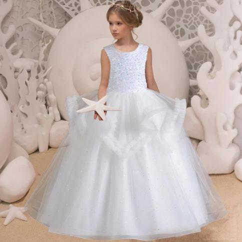 מתבגר לבן שושבינה שמלות לבנות ילדים תחפושת אלגנטית ילדה ילדה מסיבת יום הולדת שמלת ערב חתונה רכה