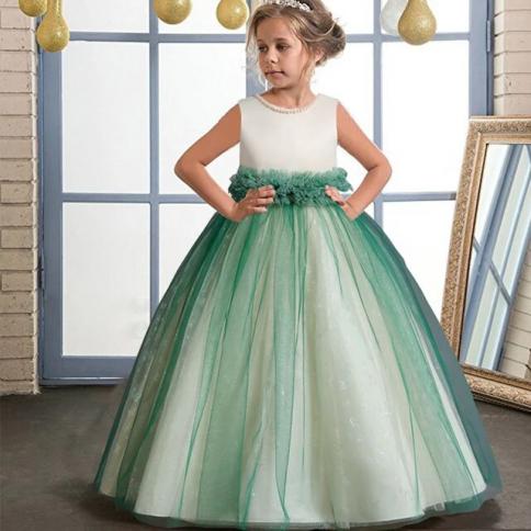 childrens green bridesmaid dresses BABARONI Tulle Junior Bridesmaid Dresses Satin Top Glamourous Bowknot Dusty Sage, Dusty Sage / J4