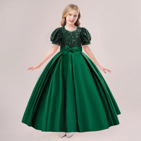 שמלות מסיבת חג המולד לילדות ילדים נצנצים ירוקים נצנצים יום הולדת שמלת נשף שמלת קשת ילדה שמלת נסיכה לילדים ערב