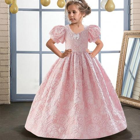 שמלות מסיבת ילדים אלגנטיות לילדות שמלת ערב לחתונה שרוולים נפוחים פרח ילדה נסיכה שושבינה שמלת ילדים cos