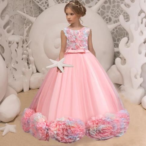 שמלת שושבינה מתבגרת לילדות עלה כותרת פורמלית שמלת ערב נשף פרח ארוכה ילדה מסיבת חתונה תחפושת ילדים נסיכה