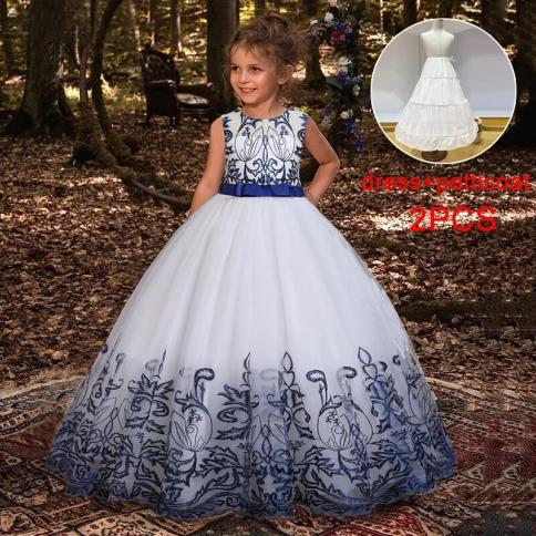 2022 קיץ ילדים ילדה שמלת תחרה ערב ארוך שושבינה שמלות לבנות מסיבת חתונה שמלת נשף שמלת ילדים נסיכה clo