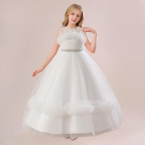 נוער לבן שושבינה שמלות לבנות ילדים תחפושת חגורת חרוזים ילדים נסיכת מסיבת חתונה שמלת נשף ערב ילדה