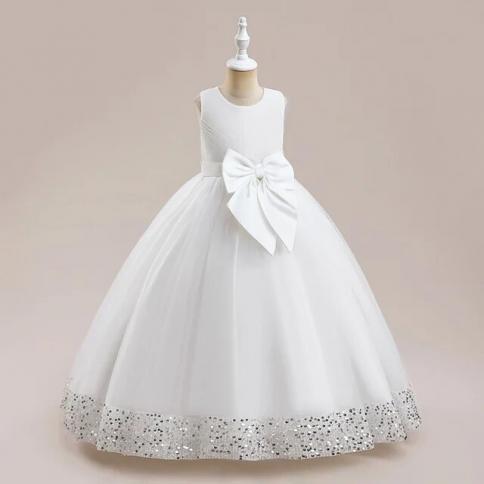 Red Christmas Dress For Girls Children Princess Costume Bow Sequin Kids  Wedding Party Dresses Pageant Formal Evening Ves White White 6T 130 6T 130