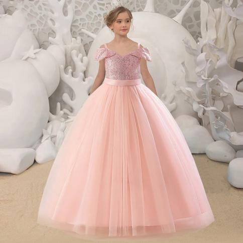 שמלות שושבינה רשמיות לילדות נצנצים נסיכות שמלת מסיבת ילדים תחפושת חג המולד ילדים ילדה ערב חתונה