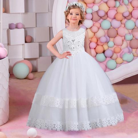 שמלות ערב לבנות נוער אלגנטי פרח בנות ילדים שמלת כלה לילדים תחפושת ילדה תחרה יום הולדת חלק נסיכה