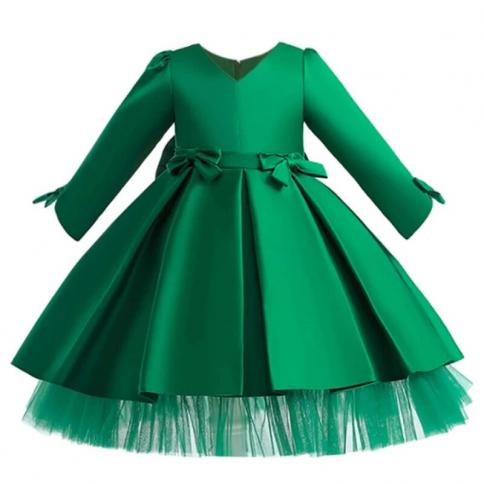 שמלת חג המולד ירוקה עם שרוול ארוך לילדות ילדות תחפושת אלגנטית ילדה ילדה שמלות מסיבת חתונה אפוד ערב רשמי