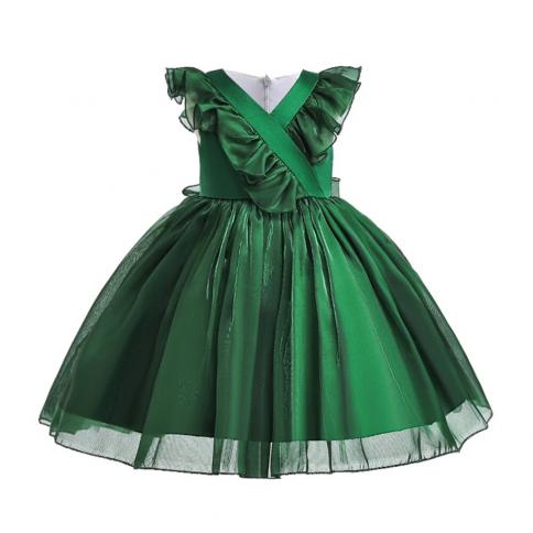 שמלת חג המולד ירוקה לילדות תחפושת ילדים רשמית שושבינה שמלות V צוואר קשת ילדים ילדה ערב חתונה ve