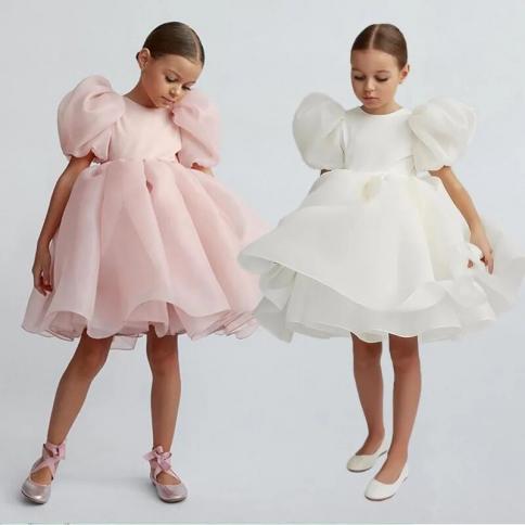 ילדות אלגנטיות שמלת נסיכת יום הולדת שרוולים נפוח ילדים שמלות מסיבת חתונה לילדות בגדי ילדים בגדי ערב רשמי
