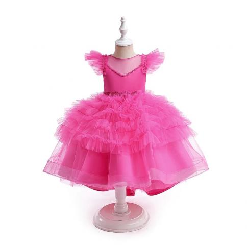 Pink Trailing Girls Princess Dress Elegant Kids Fluffy Evening Party Dresses  For Girls Birthday Wedding Gown Children Co White White 5T 120 5T 120