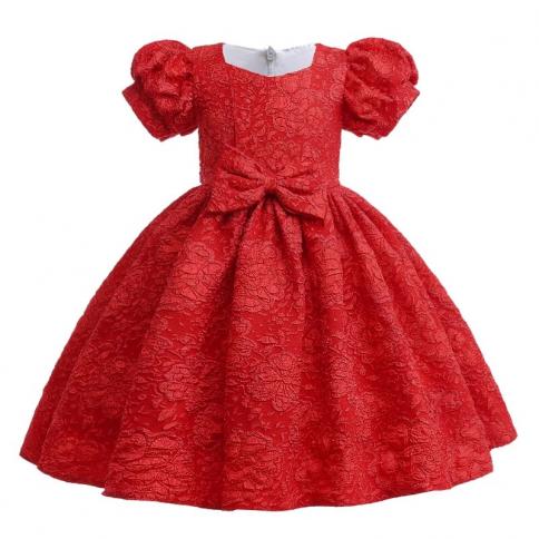 Elegant Flower Girls Dress Bow Kids Wedding Party Prom Gown Red Christmas  Dresses For Girl Children Evening New Year Cos Red Red 5Y 5Y