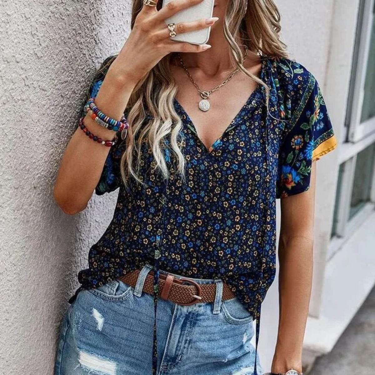 Casual Loose Floral Blouses For Women Fashion 2023 Summer Vintage