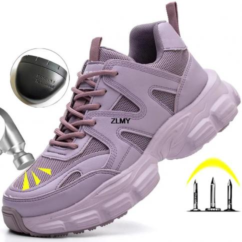 נעלי בטיחות לנשים מגפי בטיחות חדשות פלדה אצבעות עבודה נושמות נעלי ספורט קלות משקל נעלי עבודה לאישה מגף ב