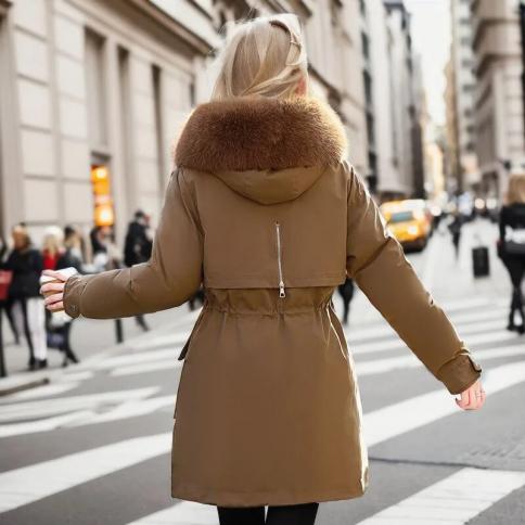 2023 Winter Jacket Women Parka Big Fur Collar Hooded Thick Warm