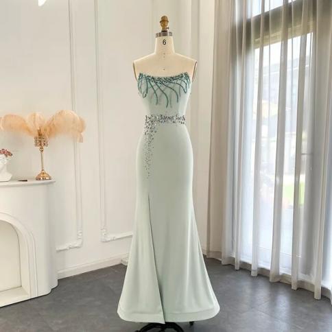 Sharon Said Turquoise Crystal Luxury Dubai Evening Dress For Women Wedding  Party Elegant Long Mermaid Formal Prom Dresse 16 16 Turquoise Turquoise
