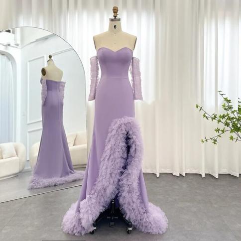 Long Mermaid Dress Wedding Guest Sheer Fairy Evening Dress Lavender Evening  Gowns Evening Dresses 16 16 Lilac Lilac
