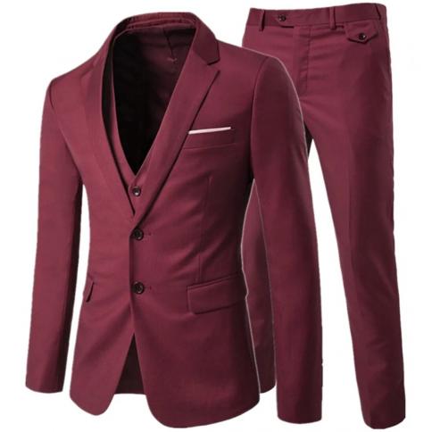 חליפה מכנסיים וסט 3 חלקים / כפתור אחד לגברים שני כפתורים צבע אחיד שמלת עסקים בלייזרים ז'קט מעיל מכנסיים וואי