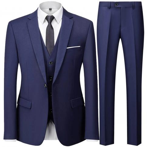 2023 אופנה גברים חליפת עסקים קז'ואל סט 3 חלקים/גבר שני כפתורים בלייזרים מכנסיים מכנסיים ווסט