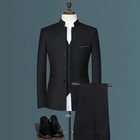 ג'קט מעיל מכנסיים אפוד מעמד צווארון סט חליפת חליפת גברים 2023 אופנה גברים קז'ואל