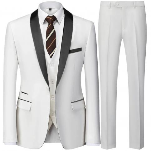גברים mariage color block צווארון חליפות ז'קט מכנסיים מעיל גברים עסקים מזדמנים חתונה בלייזרים מעיל אפוד מכנסיים 3 pi