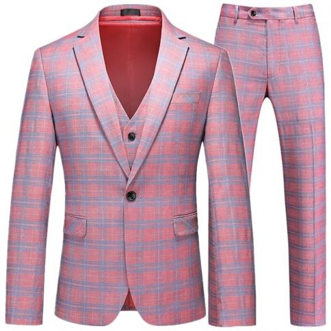 2023 אופנה חדשה לגברים פנאי בוטיק משובץ עסקים שמלת אירועים בלייזרים ז'קט מעיל מכנסיים אפוד מכנסיים 3 יחידות חליפה