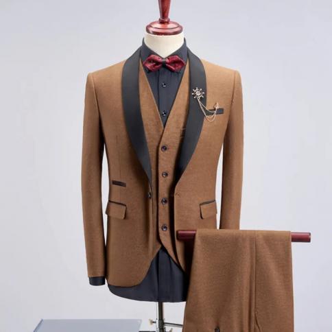 חליפות 3 חלקים אופנה חדשה גברים קז'ואל בוטיק חליפת עסקים/צבע גברי תואם צווארון מכנסיים מעיל ז'קט בלייזר