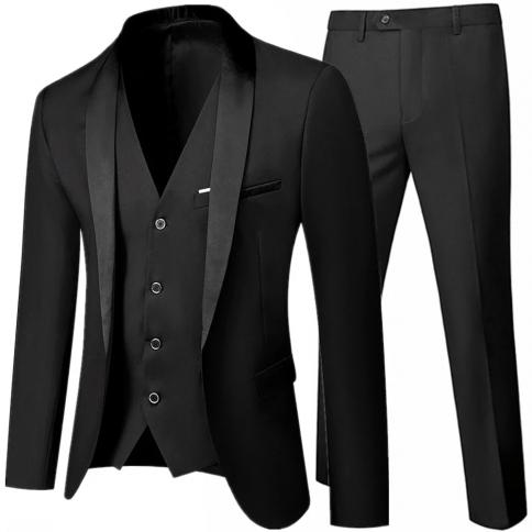 מסיבת חתונת סתיו גברים שחורים סט שלוש חלקים בגודל גדול 5xl 6xl מכנסיים ווסט מעיל בלייזר גברים אופנה חליפת slim fit