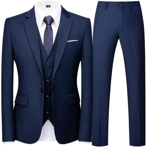 אופנה חדש לגברים עסקים קז'ואל צבע אחיד 3 חלקים חליפות/גבר שני כפתורים בלייזרים מעיל ג'קר מכנסיים ווסט עם