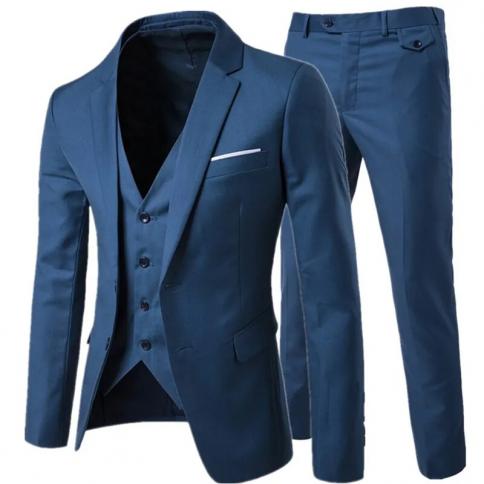 חליפה מכנסיים וסט 3 חלקים / אבזם אחד לגברים שני כפתורים חליפות עסקים שמלה בלייזרים ז'קט מעיל מכנסיים חזייה