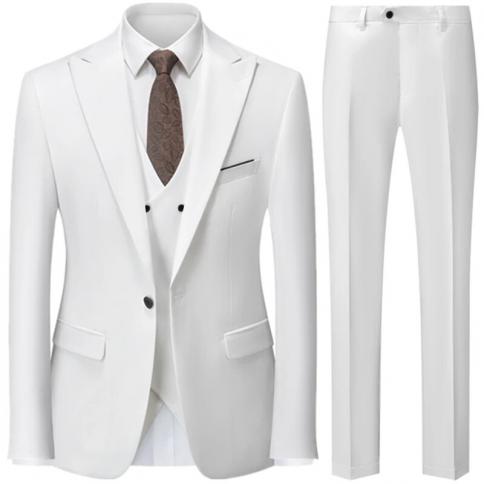 סתיו חדש לגברים רזה בריטית שמלת חתונה בצבע אחיד בלייזר/גבר מעיל חליפת חליפת 3 חלקים מכנסיים ווסט מכנסיים