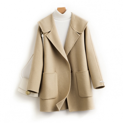 מעיל קשמיר דו צדדי 100% צמר טהור לנשים סתיו וחורף מעיל צמר חדש באורך בינוני