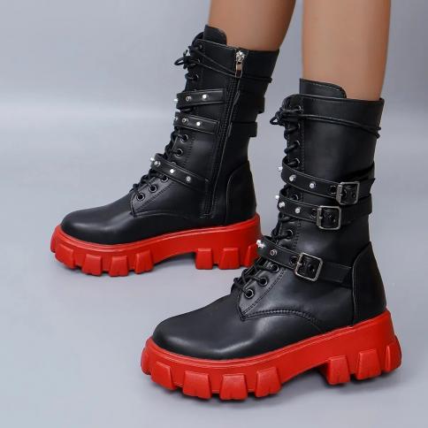 Red bottom sale combat boots