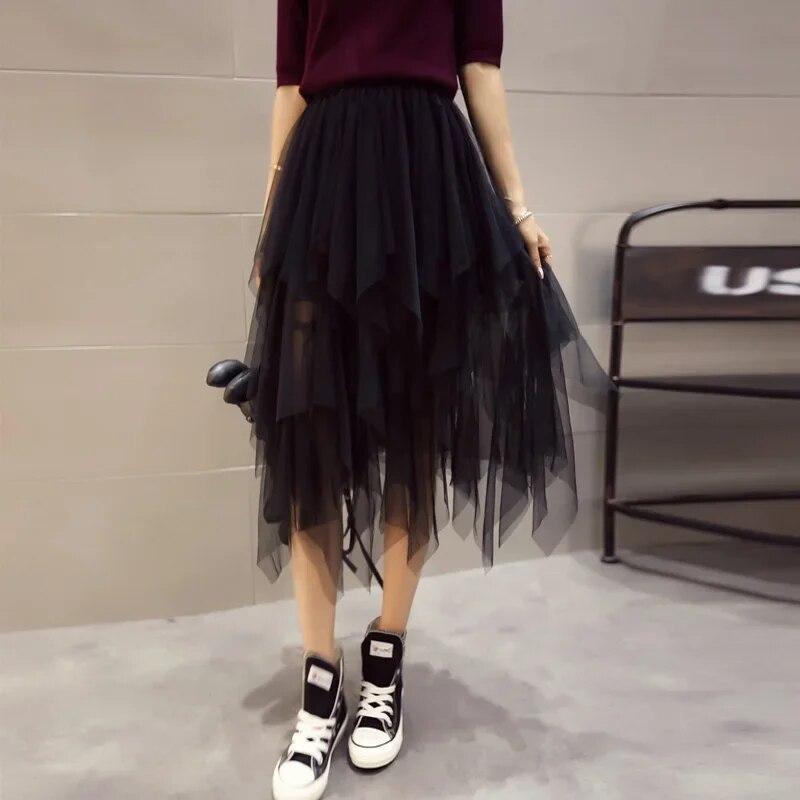 Summer Tutu Women Skirt Harajuku Casual Tulle Bottom Jupe Femme