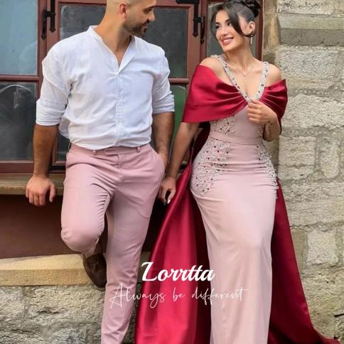 lorrtta v צווארון שמלות ערב יוקרתיות חרוזים בתולת ים נצנצים מחוץ לכתף שמלות נשף ערב שמלת מסיבה vestidos de