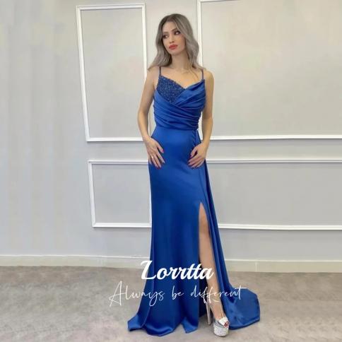 lorrtta כחולה בתולת ים שמלות ערב לנשף רשמית מתוקה באורך הרצפה שמלת מסיבה צדדית שסע שמלות קוקטייל בתוספת