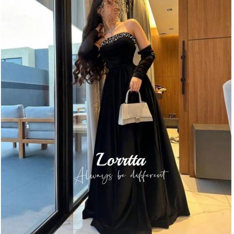 lorrtta שחור קטיפה שמלות ערב מודרניות סטרפלס ללא שרוולים קריסטל שמלות נשף קו אורך רצפה אירוע רשמי