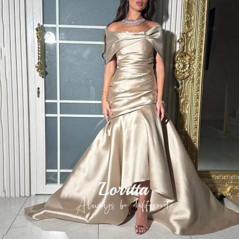 lorrtta off shoulder שמלות נשף גבוה באורך רצפה נמוכה ערב הסעודית התאמה אישית של שמלות ערב לאירוע רשמי שמפניה