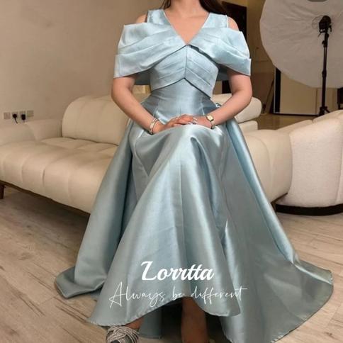 lorrtta קו אלגנטי עם צווארון V שמלות נשף שמלת מסיבה באורך הקרסול מהכתף שמלות ערב רשמיות סאטן
