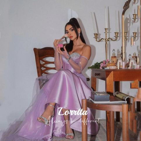 lorrtta ורוד סטרפלס שמלות נשף קו אורך רצפה שרוולים אלגנטיים שמלות ערב עיצוב שמלת מסיבה רשמית שנינות