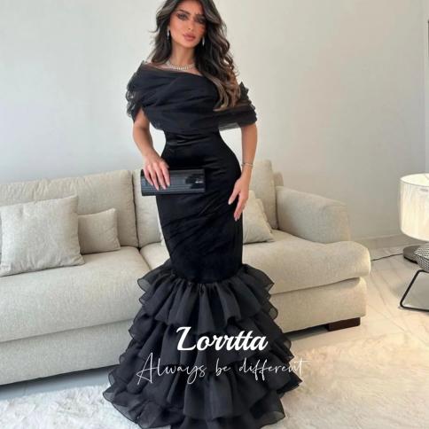 lorrtta שחור בתולת ים בערבית סעודית שמלות ערב קפלים טול מדורגים מחוץ לכתף דובאי שמלת מסיבת נשף שמלת נשף באורך הרצפה