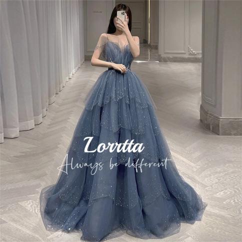 שמלת כלה lorrtta כחול אפור חרוזי שכבות שיפון עם אבני חן אלגנטיות נשים גאלה יפות שמלות נשים ארוכות ev