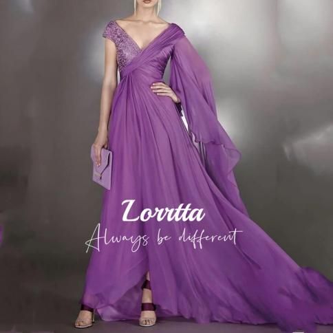 lorrtta סגול פאייטים שמלת אמא שמלת ערב הסעודית דובאי חלוק נשים שמלות ערב צווארון V שמלות ערב אלגנטי די מיוחד אירוע