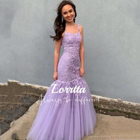 lorrtta scoop צווארון סגול אפליקציה נפוחה רשת דג זנב שמלות ערב יוקרתיות 2023 שמלת מסיבת חתונה מיוחדת לאירוע