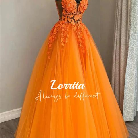 lorrtta כתום ללא גב ללא גב רצועות כתף רחבות ללא שרוולים שמלות רשמיות שמלות ערב לנשים לנשף