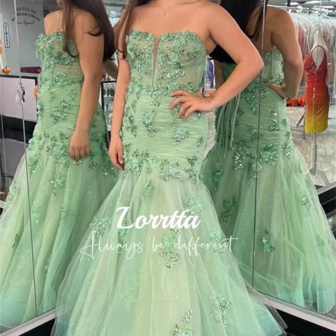 lorrtta אפליקציית טול גב רצועה מסיבת קוקטייל בגודל גדול חצאית בתולת ים ירוקה שמלות ערב יוקרתיות 2024 אישה אלגנטית